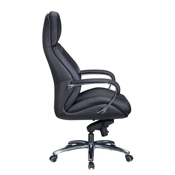 Bürodrehstuhl Drebkau Echtleder - Schwarz / Silber - Schwarz / Silber