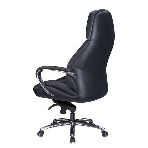 Bürodrehstuhl Drebkau Echtleder - Schwarz / Silber - Schwarz / Silber