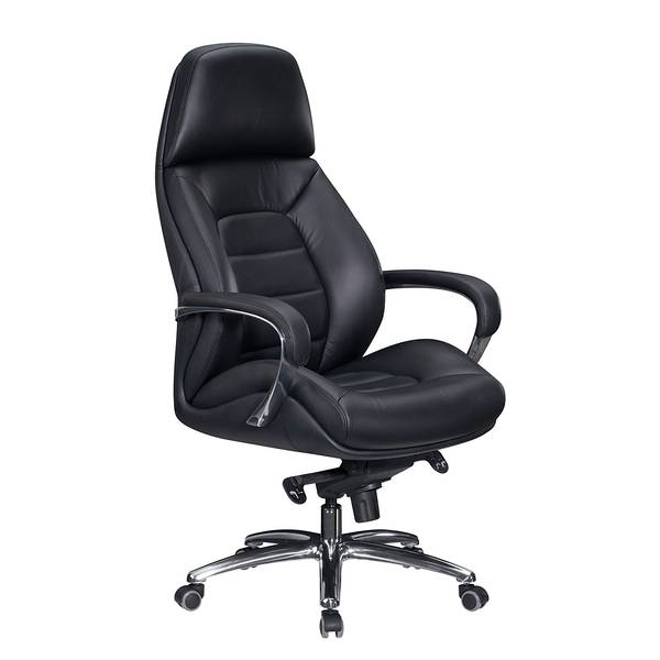 Bürodrehstuhl Drebkau Echtleder - Schwarz / Silber - Schwarz / Silber