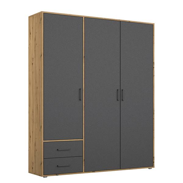 Armoire à portes battantes Voyager Gris métallisé / Imitation chêne Artisan - Largeur : 140 cm - Basic - Avec tiroirs