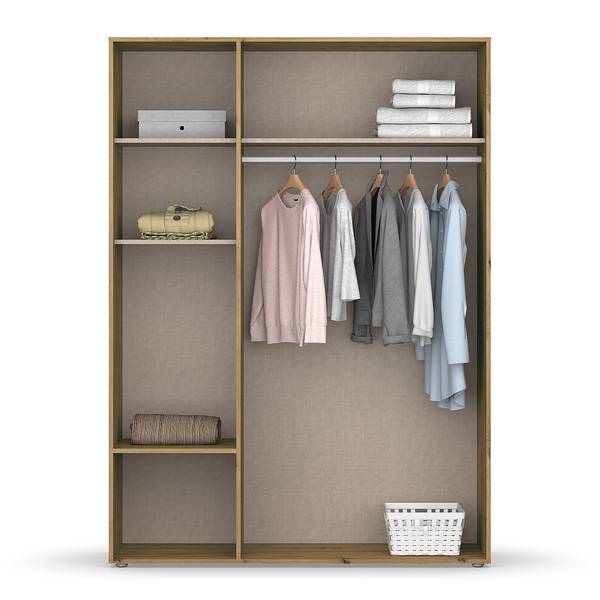 Armoire à portes battantes Voyager Gris métallisé / Imitation chêne Artisan - Largeur : 140 cm - Basic - Avec tiroirs