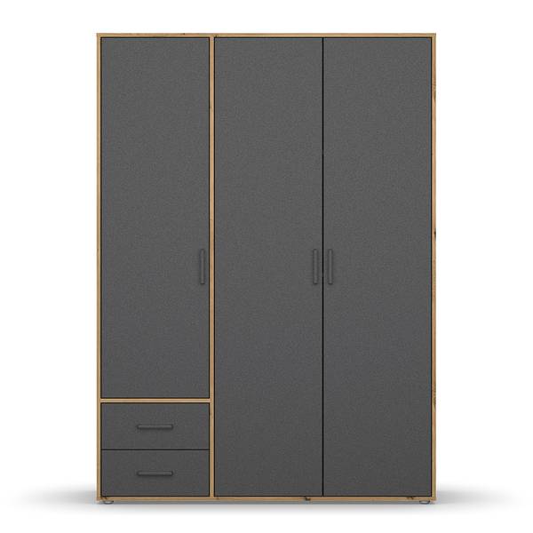 Armoire à portes battantes Voyager Gris métallisé / Imitation chêne Artisan - Largeur : 140 cm - Basic - Avec tiroirs
