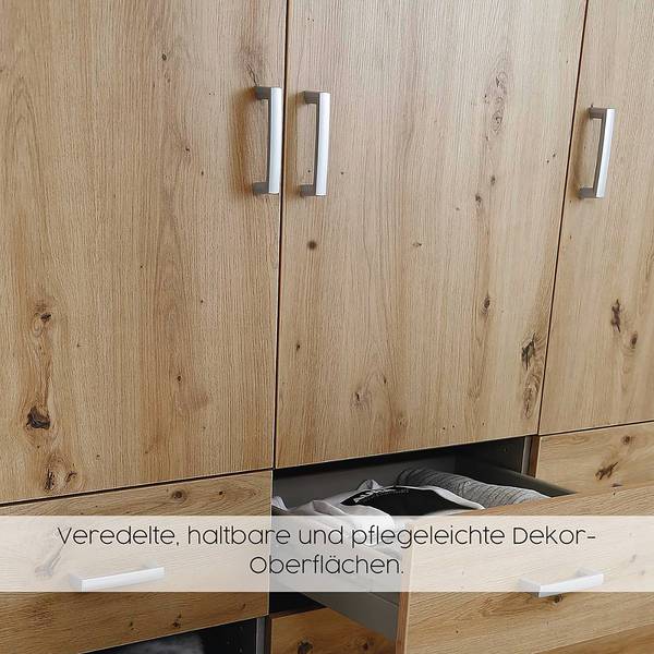 Armoire à portes battantes Voyager Gris métallisé / Imitation chêne Artisan - Largeur : 140 cm - Basic - Avec tiroirs