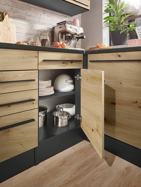 Eck-Küchenzeile Pattburg Eiche Artisan Dekor - Breite: 220 cm - Mit Elektrogeräten