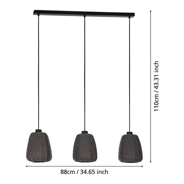 Pendelleuchte Barlaston Typ B Stahl / Mischgewebe - 3-flammig