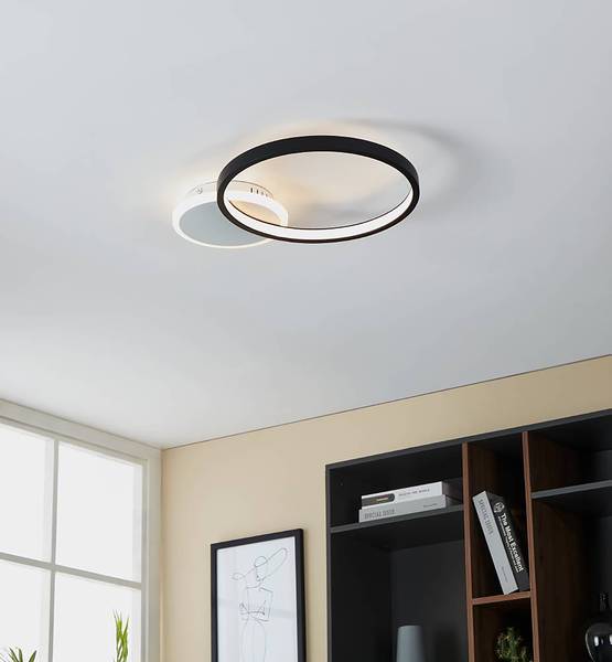 Plafondlamp Gafares staal/polycarbonaat - 1-lichts - zwart - 41 x 29 cm
