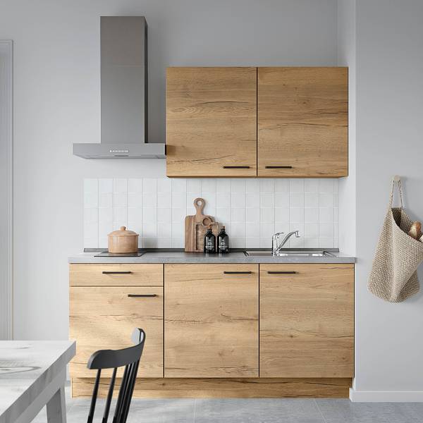 Küchenzeile Low-Line Structura Kombi A Eiche Dekor - Breite: 180 cm - Ausrichtung links - Beko