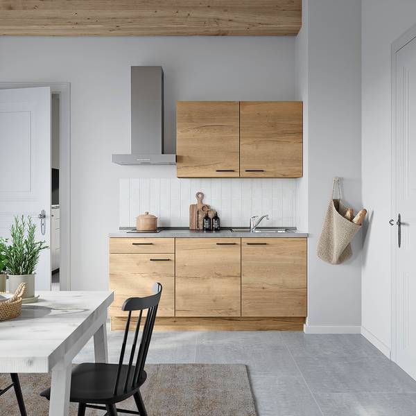 Küchenzeile Low-Line Structura Kombi A Eiche Dekor - Breite: 180 cm - Ausrichtung links - Beko
