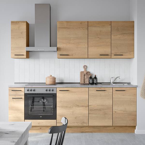 Küchenzeile Low-Line Structura Kombi C Eiche Dekor - Breite: 240 cm - Ausrichtung links - Beko