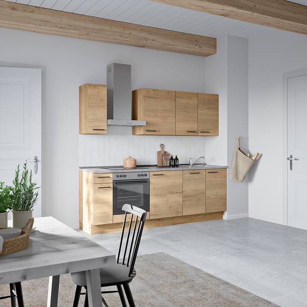 Küchenzeile Low-Line Structura Kombi C Eiche Dekor - Breite: 240 cm - Ausrichtung links - Beko