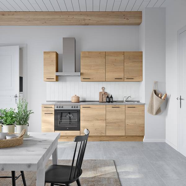 Küchenzeile Low-Line Structura Kombi C Eiche Dekor - Breite: 240 cm - Ausrichtung links - Beko