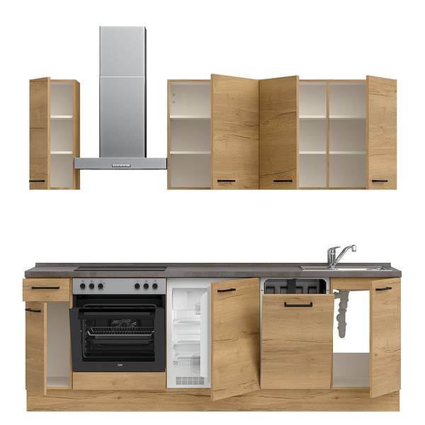 Küchenzeile Low-Line Structura Kombi C Eiche Dekor - Breite: 240 cm - Ausrichtung links - Beko