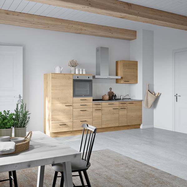 Küchenzeile Low-Line Structura Kombi D Eiche Dekor - Breite: 300 cm - Ausrichtung links - Beko