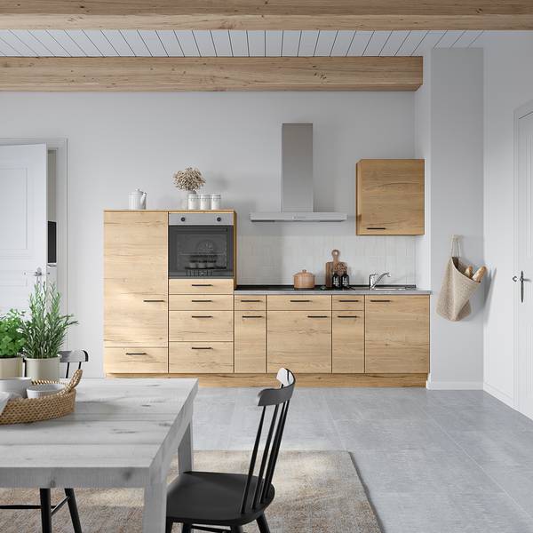 Küchenzeile Low-Line Structura Kombi D Eiche Dekor - Breite: 300 cm - Ausrichtung links - Beko