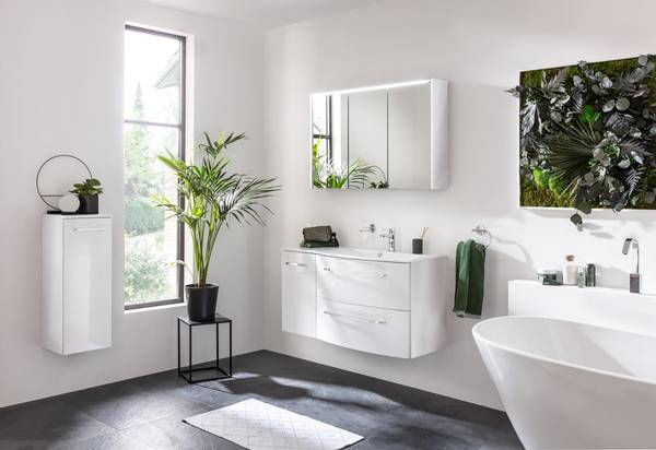 Meuble bas Verona Panneau aggloméré - Blanc / Blanc brillant - Butoir à gauche