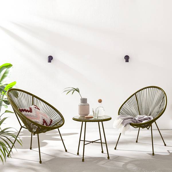 Sitzgruppe Copacabana 3-teilig Stahl / Polyrattan - Olivgrün