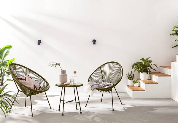 Sitzgruppe Copacabana 3-teilig Stahl / Polyrattan - Olivgrün