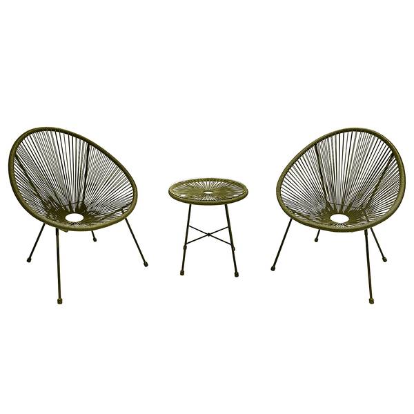 Sitzgruppe Copacabana 3-teilig Stahl / Polyrattan - Olivgrün