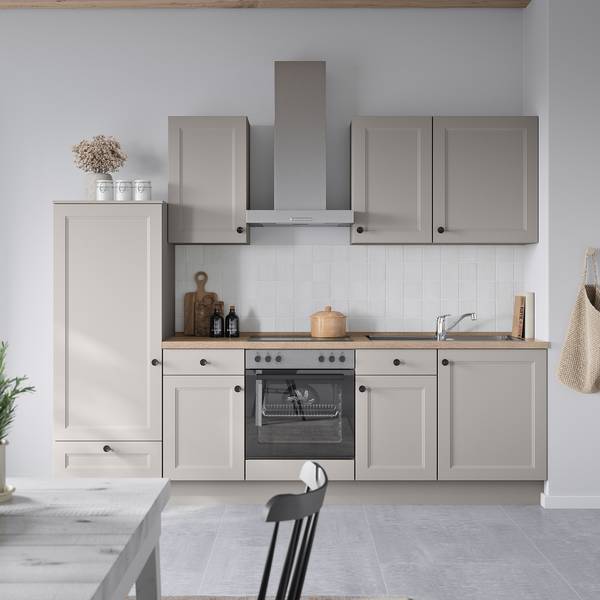 Küchenzeile Low-Line Cascada Variante B Steingrau - Breite: 270 cm - Ausrichtung links - Ohne Elektrogeräte