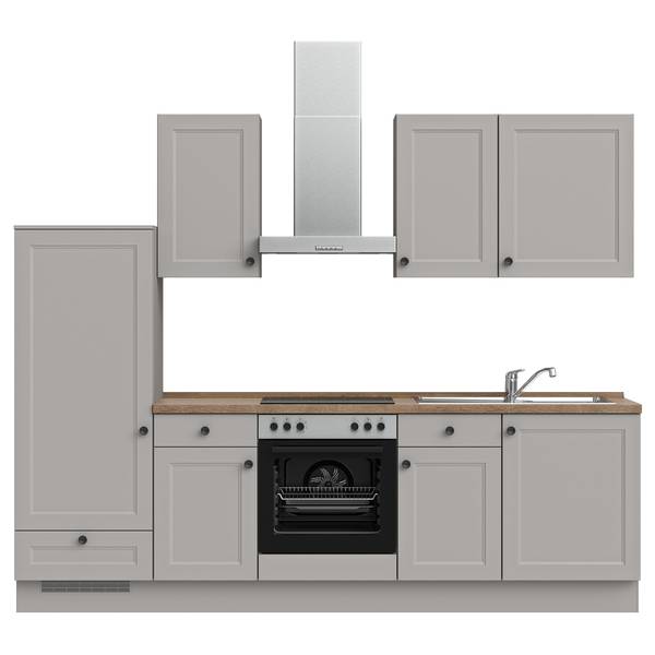 Küchenzeile Low-Line Cascada Variante B Steingrau - Breite: 270 cm - Ausrichtung links - Ohne Elektrogeräte