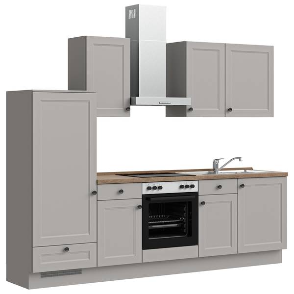 Küchenzeile Low-Line Cascada Variante B Steingrau - Breite: 270 cm - Ausrichtung links - Ohne Elektrogeräte