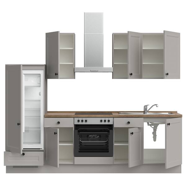 Küchenzeile Low-Line Cascada Variante B Steingrau - Breite: 270 cm - Ausrichtung links - Ohne Elektrogeräte