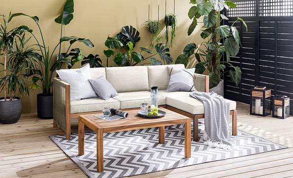 Loungeset Bayton 3-teilig Kombi A Akazie massiv / Polyester - Beige / Braun