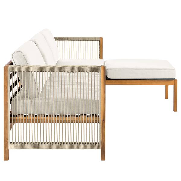 Loungeset Bayton 3-teilig Kombi A Akazie massiv / Polyester - Beige / Braun