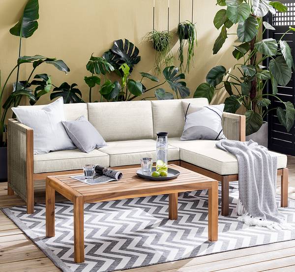 Loungeset Bayton 3-teilig Kombi A Akazie massiv / Polyester - Beige / Braun