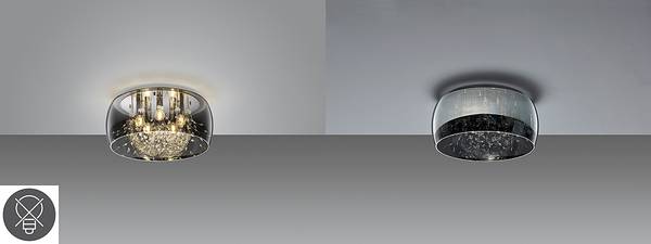 Plafonnier Crystel Verre fumé / Acier - 5 lumières - Diamètre : 50 cm
