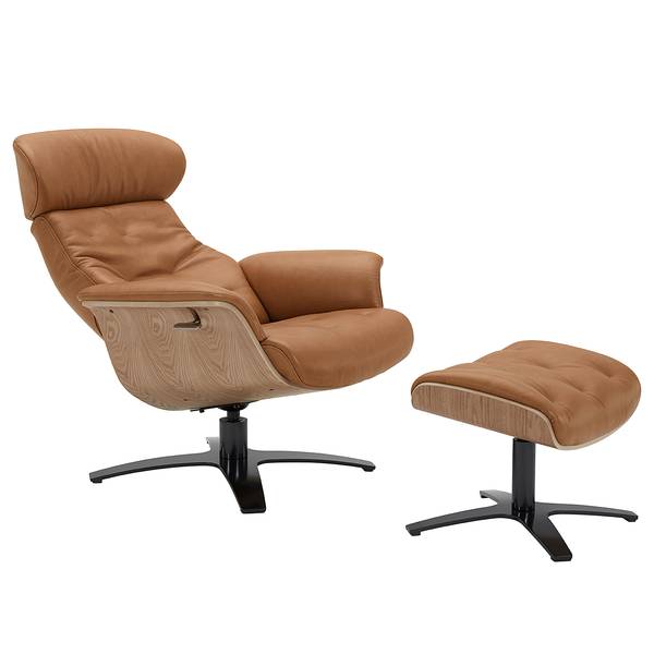 Relaxsessel HARRIGA Leder / Eisen - Hellbraun / Schwarz - Echtleder Ulicia: Cognac
