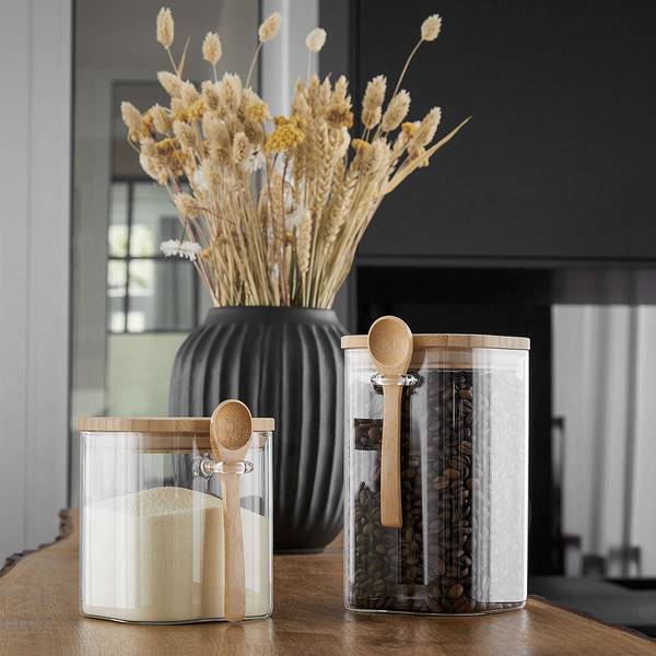 Vorratsglas COMPOSITION Glas / Bambus -Transparent - Fassungsvermögen: 1.2 L