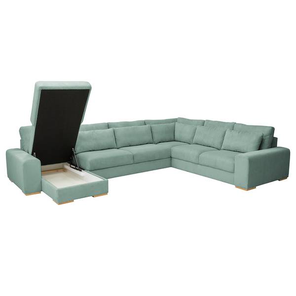 Divano panoramico Gurabo Velluto a coste Lola: blu chiaro - Longchair preimpostata a sinistra / penisola a destra