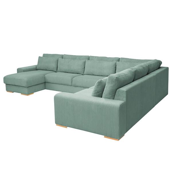 Divano panoramico Gurabo Velluto a coste Lola: blu chiaro - Longchair preimpostata a sinistra / penisola a destra