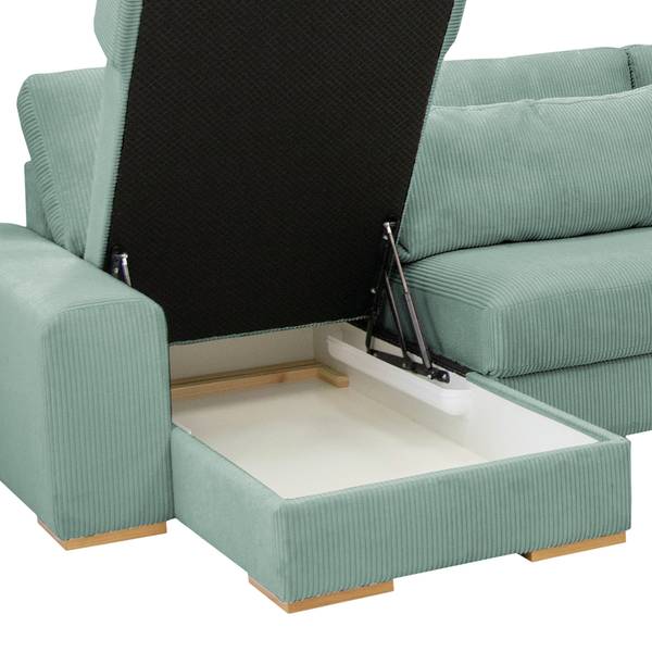 Divano panoramico Gurabo Velluto a coste Lola: blu chiaro - Longchair preimpostata a sinistra / penisola a destra