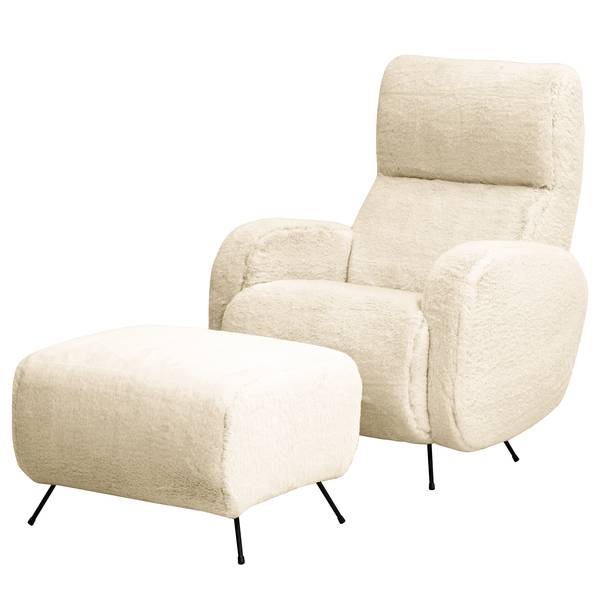 Sessel Vains Kunstfell Bahira: Creme - Mit Hocker