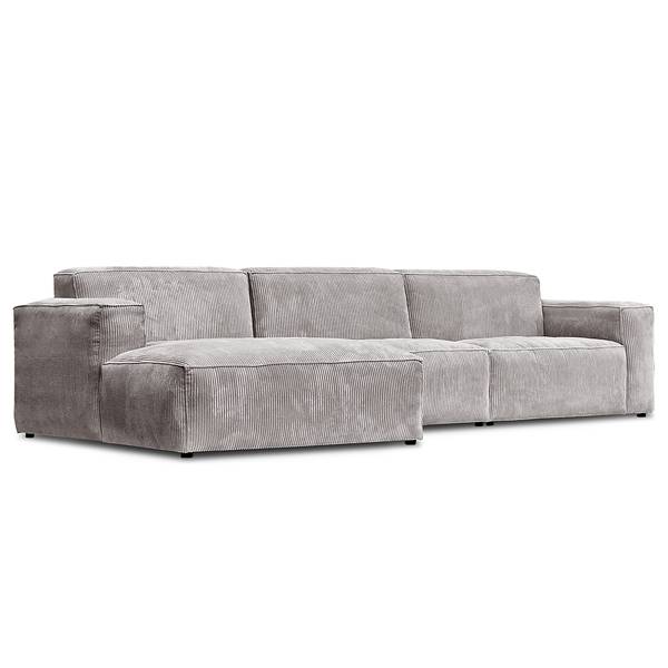 Ecksofa LORALAI mit opt. Schlaffunktion Cordstoff Lola: Hellgrau - Longchair davorstehend links - Ohne Schlaffunktion