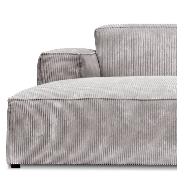 Ecksofa LORALAI mit opt. Schlaffunktion Cordstoff Lola: Hellgrau - Longchair davorstehend links - Ohne Schlaffunktion