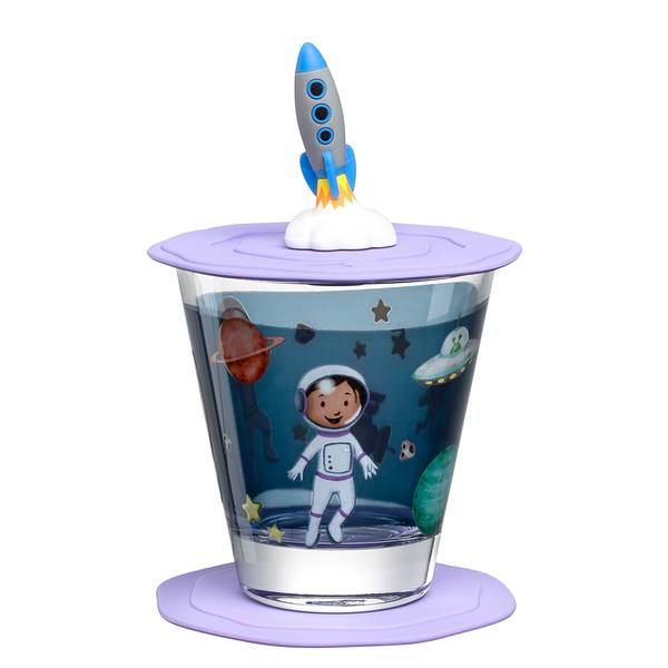 Drinkglas Bambini Avventura set van 3 transparant glas/silicone - donkerblauw - Hoogte: 10 cm