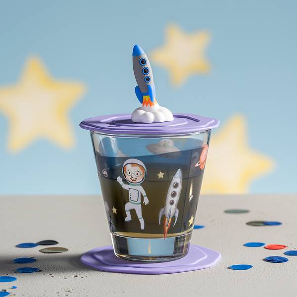 Drinkglas Bambini Avventura set van 3 transparant glas/silicone - donkerblauw - Hoogte: 10 cm