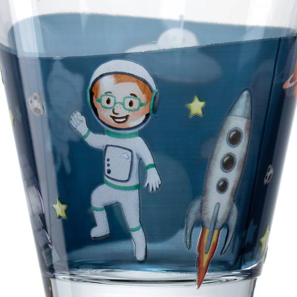 Drinkglas Bambini Avventura set van 3 transparant glas/silicone - donkerblauw - Hoogte: 10 cm