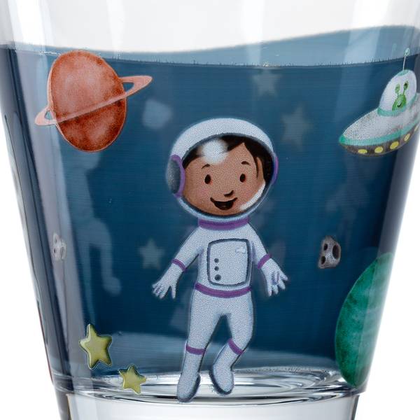 Drinkglas Bambini Avventura set van 3 transparant glas/silicone - donkerblauw - Hoogte: 10 cm