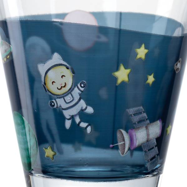 Drinkglas Bambini Avventura set van 3 transparant glas/silicone - donkerblauw - Hoogte: 10 cm