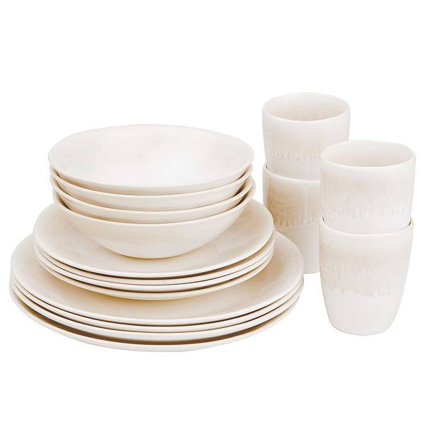 Service vaisselle ATLANTIS - 16 éléments Beige - Faïence - Hauteur : 3 cm