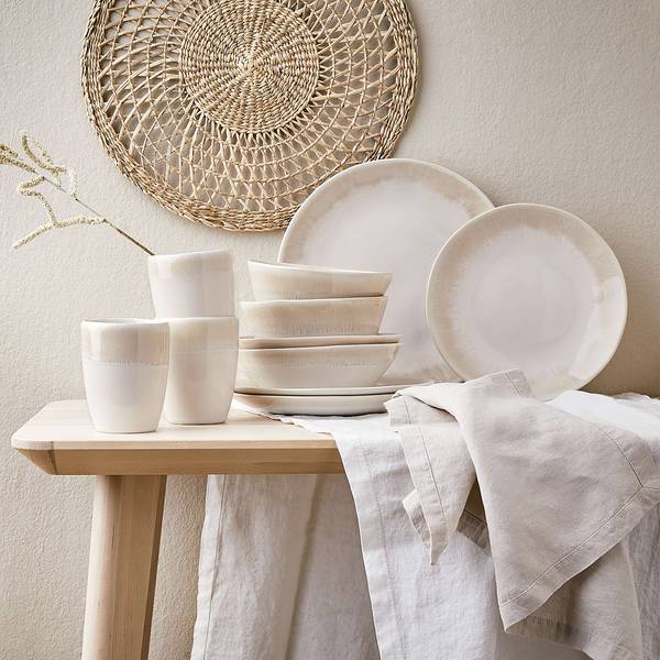 Service vaisselle ATLANTIS - 16 éléments Beige - Faïence - Hauteur : 3 cm