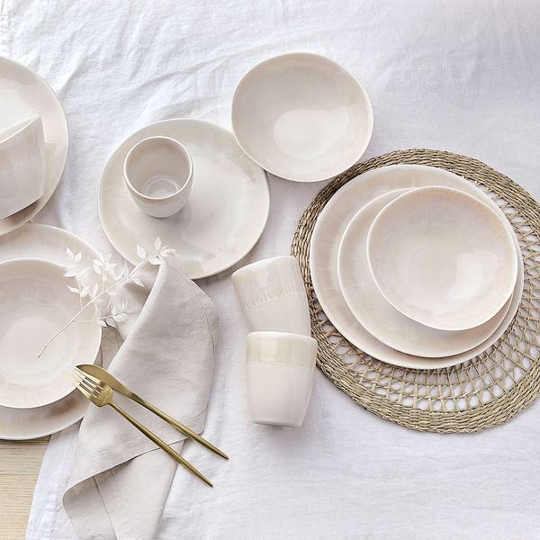 Service vaisselle ATLANTIS - 16 éléments Beige - Faïence - Hauteur : 3 cm