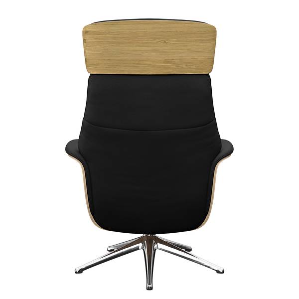 Fauteuil relax BLOMST Cuir Danbi: Noir - Hauteur : 118 cm - Chrome brillant - Avec repose-pieds - Chêne