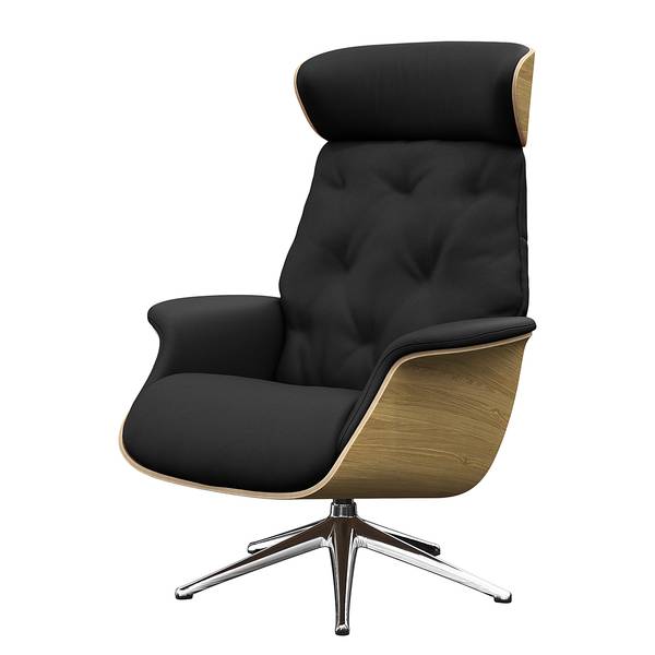 Fauteuil relax BLOMST Cuir Danbi: Noir - Hauteur : 118 cm - Chrome brillant - Avec repose-pieds - Chêne