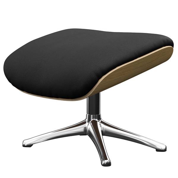 Fauteuil relax BLOMST Cuir Danbi: Noir - Hauteur : 118 cm - Chrome brillant - Avec repose-pieds - Chêne