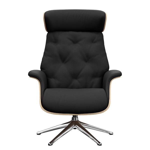 Fauteuil relax BLOMST Cuir Danbi: Noir - Hauteur : 118 cm - Chrome brillant - Avec repose-pieds - Chêne
